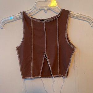 Chocolate Rib Contrast Overlock Crop Top